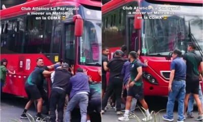 Insólita escena en CDMX: futbolistas del Atlético La Paz empujan un Metrobús