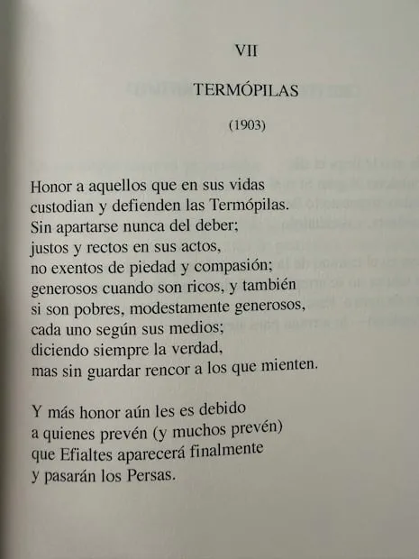 Poema “Termópilas” del autor griego Constantino Cavafis. Foto: X @InzunzaCazarez