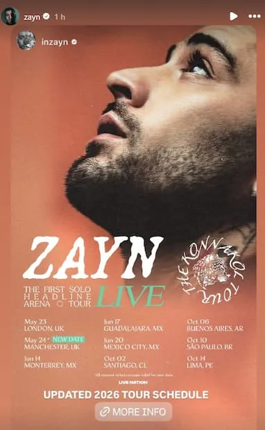 Por salud, Zayn Malik cancela todas las fechas en EU de "The Konnakol Tour"