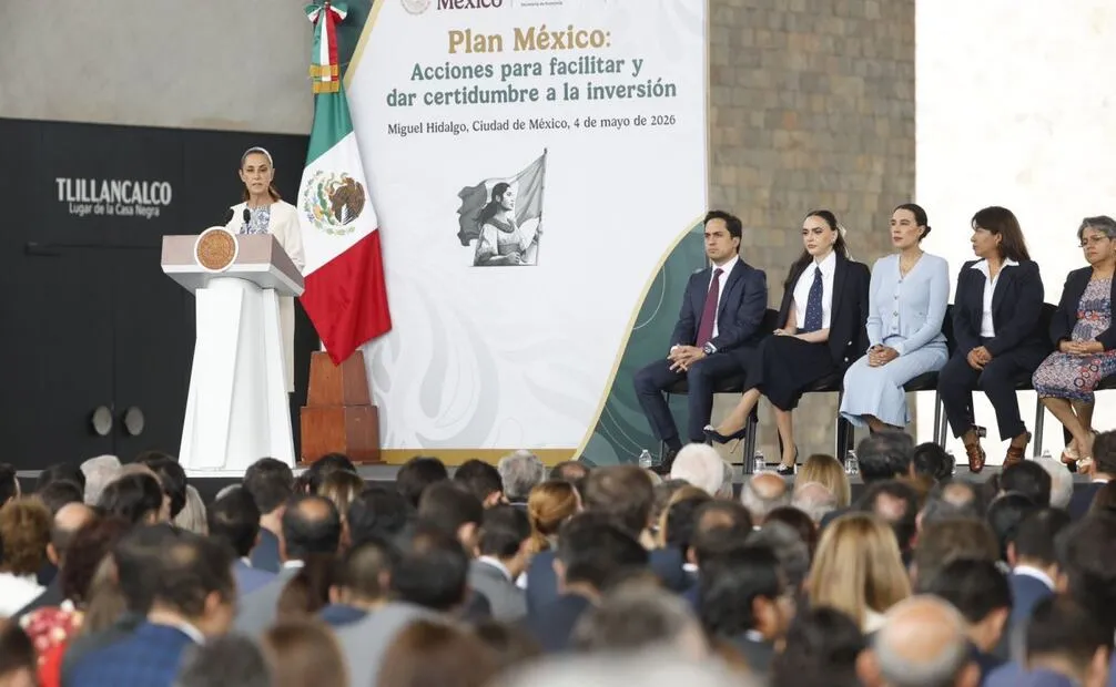 La presidenta Claudia Sheinbaum encabezó el Plan México: Acciones para facilitar y dar certidumbre a la inversión, en el Museo Nacional de Antropología (04/05/2026). Foto: Diego Simón Sánchez/ EL UNIVERSAL