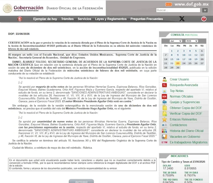Precisión de la votación del pleno de la Suprema Corte de Justicia de la Nación (SCJN) acerca de la acción de inconstitucionalidad 49/2025. Foto: Captura de pantalla