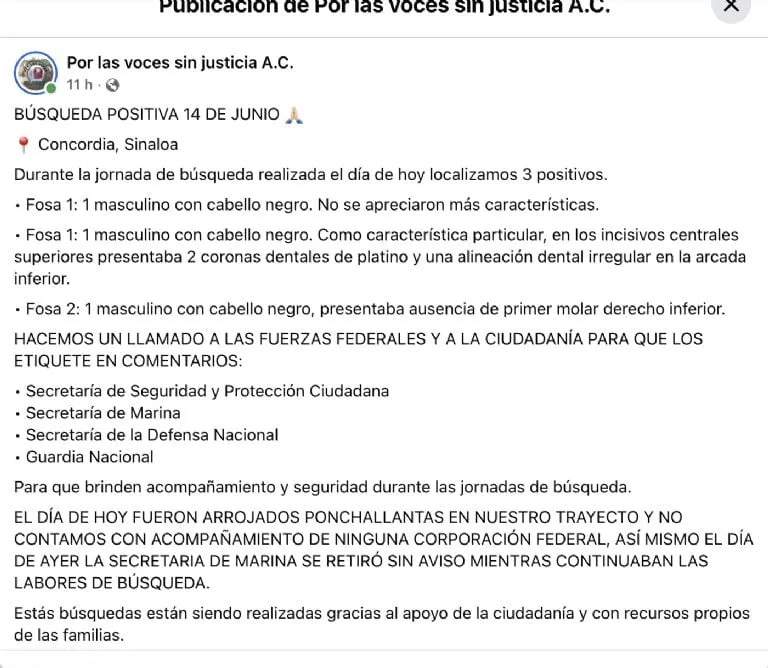 Encuentran los restos de tres hombres en dos fosas en Concordia, Sinaloa