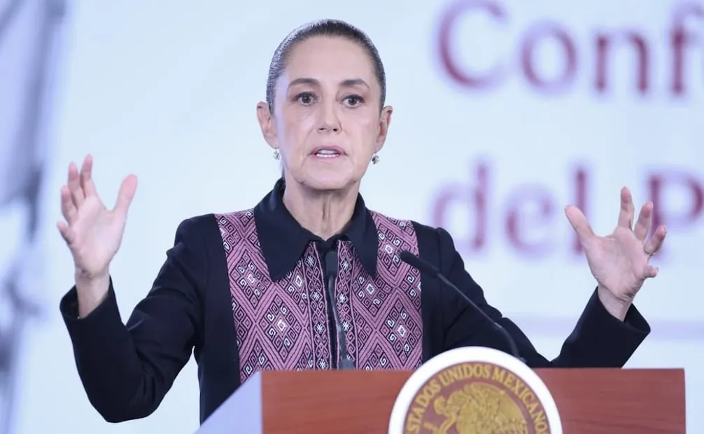 Presidenta Claudia Sheinbaum durante su conferencia de prensa este 23 de junio de 2026 desde Palacio Nacional. Foto: Luis Camacho/ EL UNIVERSAL