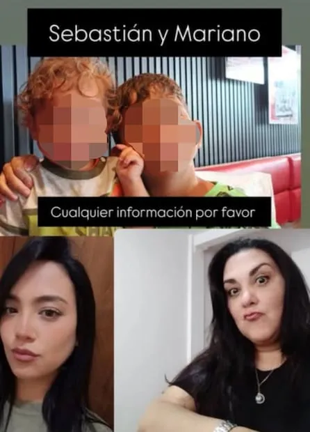 Familaires de la actriz Gabriela Fleritt y la imagen con la que buscaban ayuda para encontrarla a ella, su hija Andrea y sus dos nietos, Mariano y Sebastián.
Foto: Instagram, vía @efleritt19