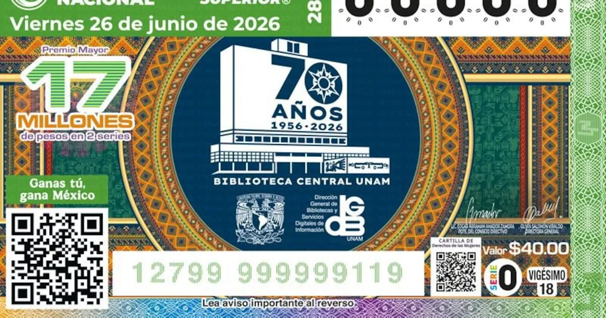 Premio mayor: Revelan billete de la Lotería Nacional; celebra 70 años de la Biblioteca Central de la UNAM