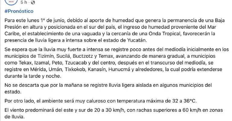 Pronostican fuertes lluvias en Yucatán: autoridades suspenden las clases este lunes y martes
