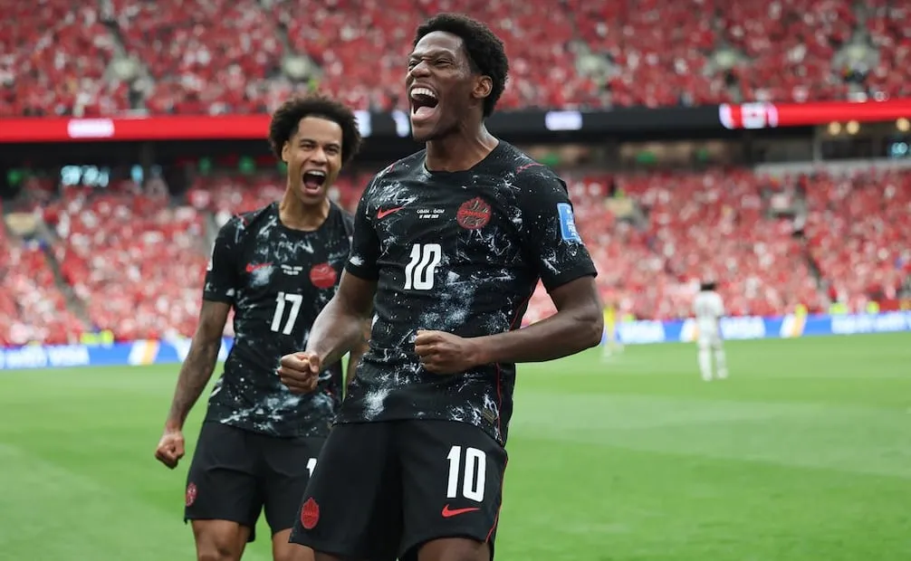 Jonathan David en festejo de gol con la selección de Canadá, durante la Fase de Grupos del Mundial 2026 - Foto: AP