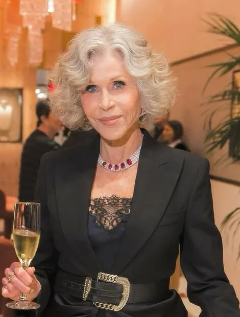 Jane Fonda con corte de cabello bob italiano. Foto: Instagram @janefonda