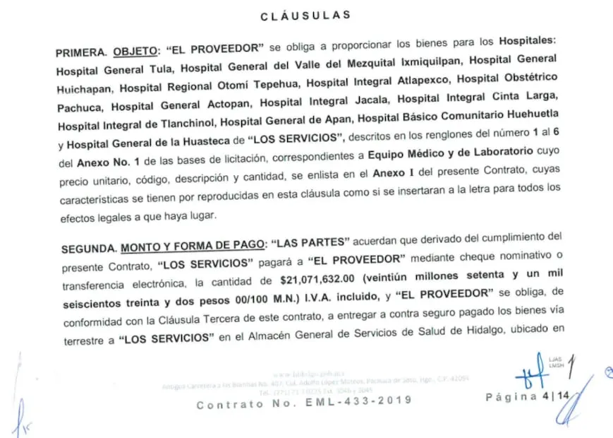 EL contrato de 21 mdp se otorgó por equipo médico para hospitales. Foto: Captura de pantalla.