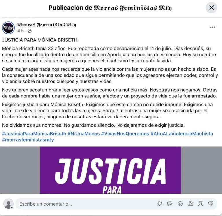 Hallan en Nuevo León el cuerpo de Mónica Briseth; salió de su casa el sábado y no volvió