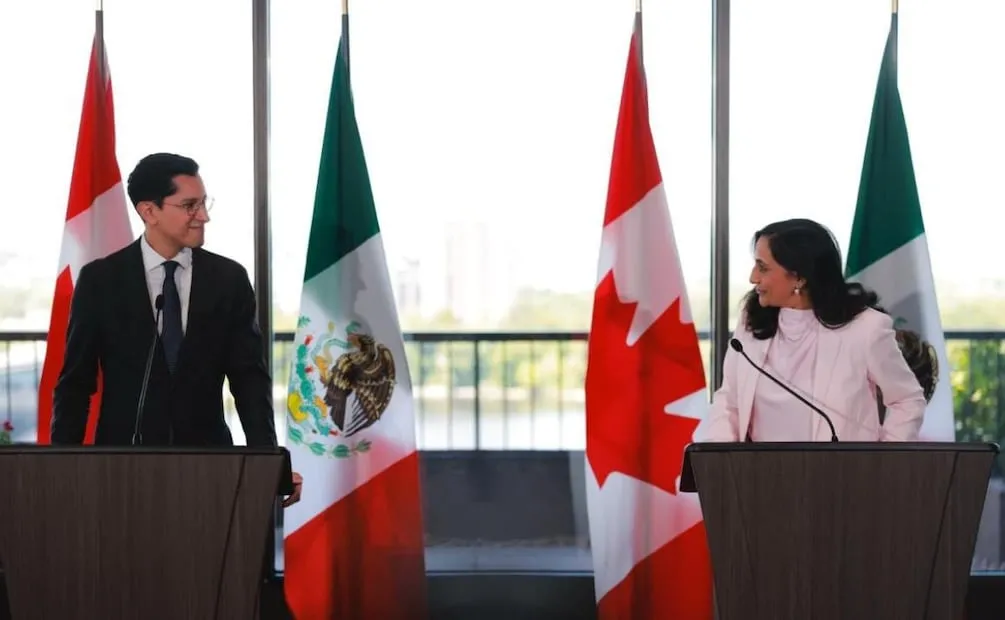 Roberto Velasco, titular de la SRE, durante reunión con la ministra de Asuntos Exteriores de Canadá, Anita Anand (17/07/2026). Foto: Especial