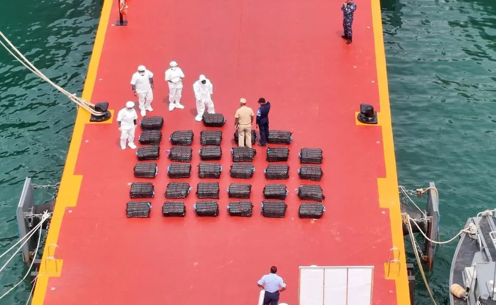 Arriba al puerto de Acapulco dos toneladas de cocaína asegurada por la Semar (09/08/2026). Foto: Semar