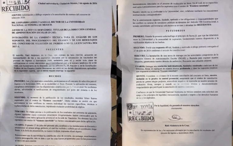 Aspirantes de la UNAM insisten en la revisión de sus casos tras la cancelación masiva de exámenes