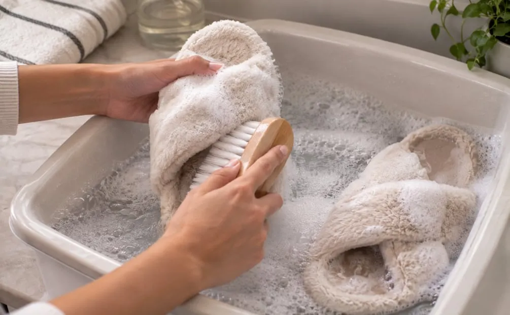 Esta es la forma ideal de limpiar tus pantuflas de peluche. Foto: Creada con IA