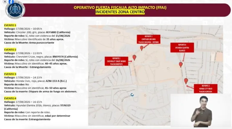 Fiscalía confirma el hallazgo de cuatro cuerpos en automóviles en Tijuana durante un periodo de seis horas
