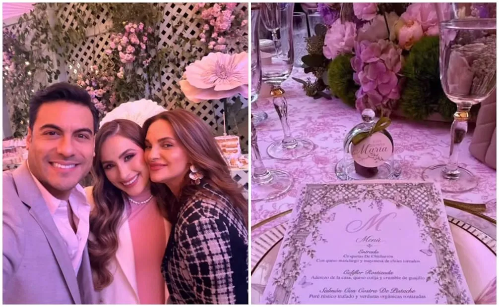 Carlos Rivera y Cynthia Rodríguez en el baby shower de su hija.