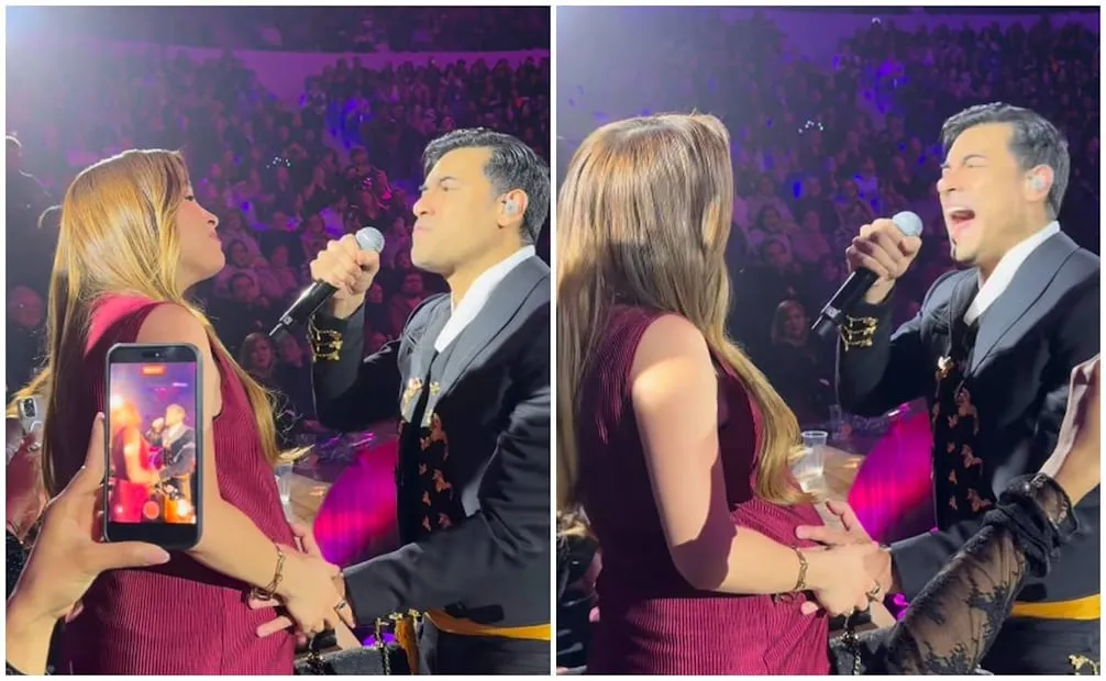 Carlos Rivera acaricia la pancita de su esposa Cynthia Rodríguez; están en la espera de su hija María.