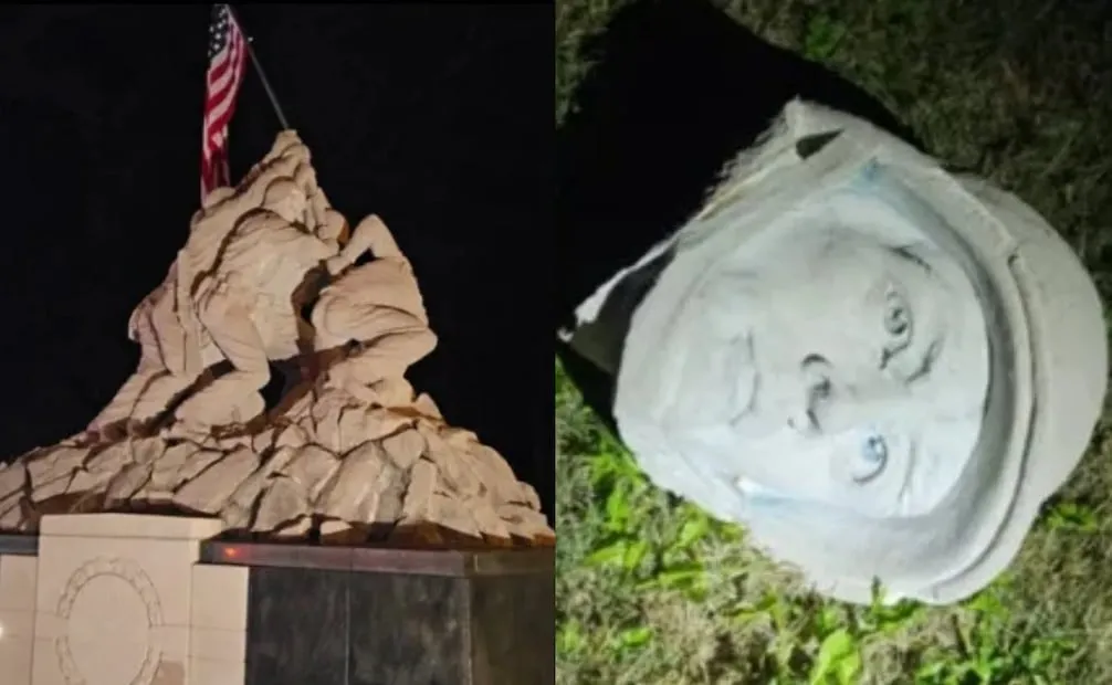 Estatua de Iwo Jima, localizada en Virginia, Estados Unidos, fue presuntamente vandalizada por Miguel Alonso Maldonado Soriano, de 27 años de edad. Foto: DHS