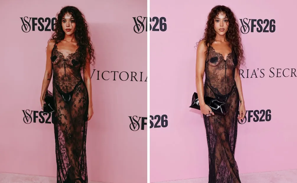 Danna luce un vestido lencero en Victoria's Secret Fashion Show. Foto: AFP