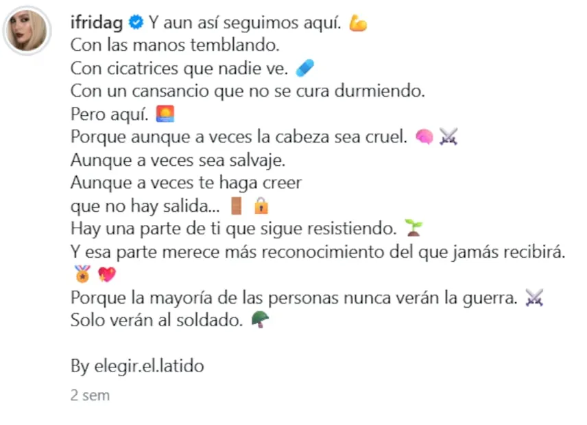 Frida Sofía compartió esta reflexión en su cuenta de Instagram hace unos días.
Instagram ifridag