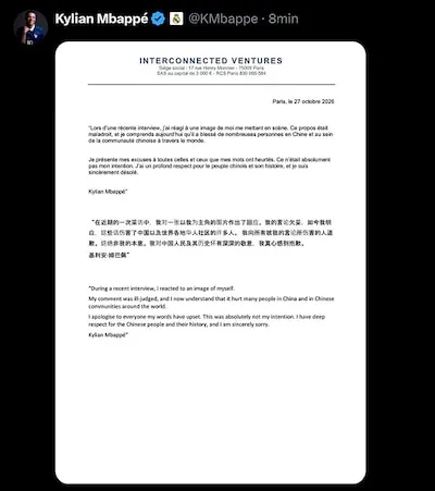 Kylian Mbappé se disculpa por el meme sobre Mao Zedong: ‘Respeto la historia de China’