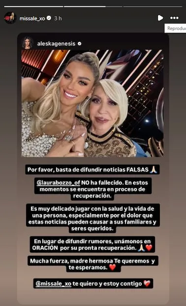 La modelo venezolana Aleska Génesis pide parar con las noticias falsas sobre Laura Bozzo.