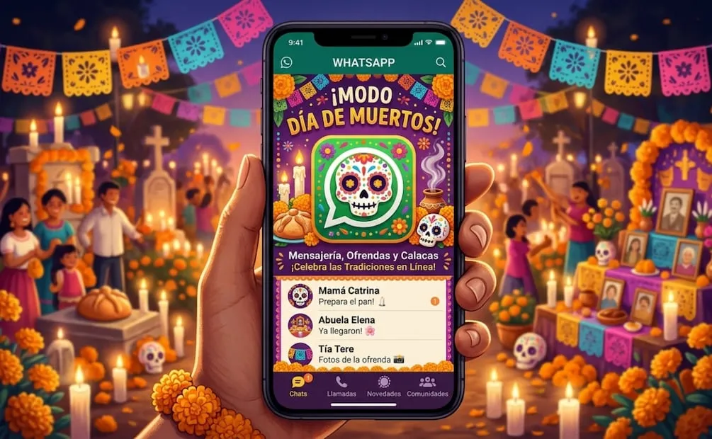 Personaliza la apariencia de WhatsApp con el modo "Día de Muertos". Imagen: Gemini