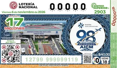 Premio mayor, premio mayor: Presentan boleto de la Lotería Nacional para festejar los 98 años del AICM