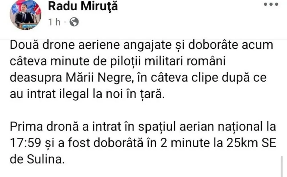 Comunicado Radu Miruta por caída de drones. Foto: Captura Vía Facebook