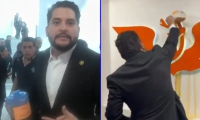 (VIDEOS) ¡A ‘jarrazos’ en San Lázaro! Diputado del PRI lanza agua sucia a Máynez por crisis en Guadalajara